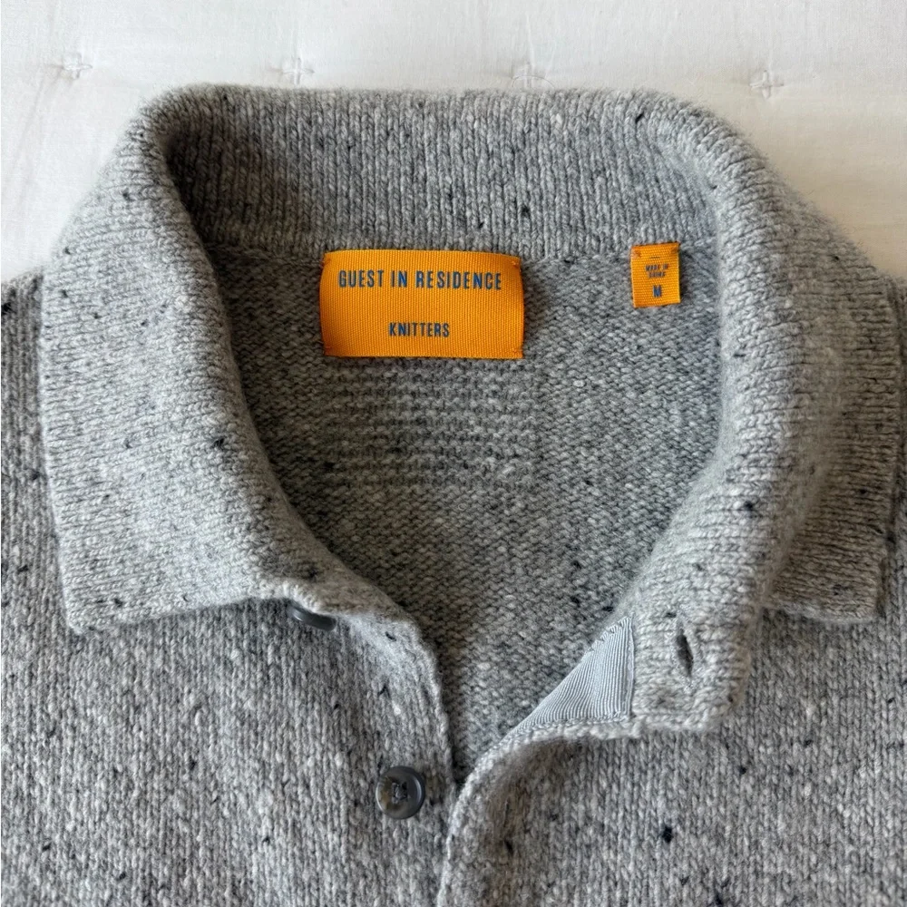 Guest in Residence Medium Grey Donegal Speckled Button-Up Sweater Shirt Jacket
